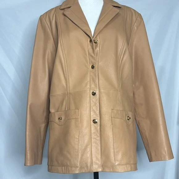 Vintage St. John Sport By Marie Gray 100% Leather Jacket Camel Brown - Picture 2 of 7